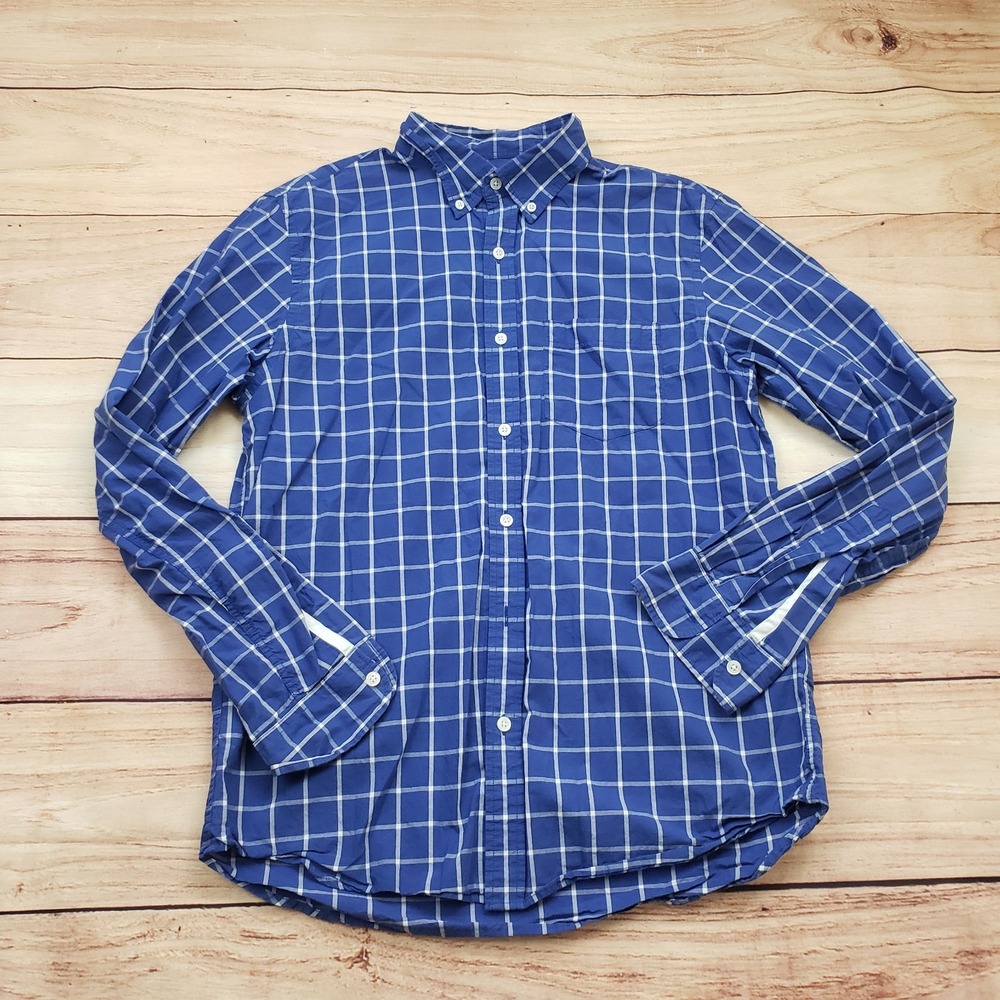 Old Navy Shirt Mens Medium Blue Button Up Long Sleeve Casual Check Classic Adult